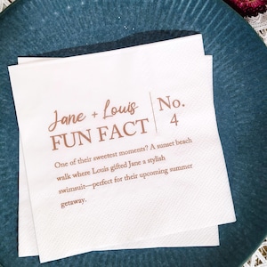 Fun Facts Napkins for Wedding, Personalized Fun Fact Napkin, Wedding Cocktail Napkins, Engagement Party Napkins, Custom Luncheon napkins