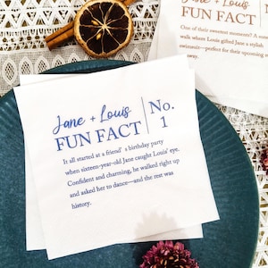 Fun Facts Napkins for Wedding, Personalized Fun Fact Napkin, Wedding Cocktail Napkins, Engagement Party Napkins, Custom Luncheon napkins