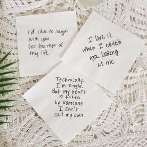 Guardanapos personalizados com caligrafia de bilhetes de amor, guardanapos personalizados com bilhetes de amor, guardanapos impressos para coquetéis de casamento, guardanapos personalizados com fotos, presente para mãe e pai