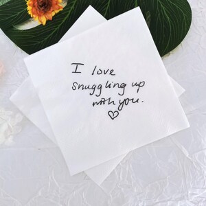 Tovaglioli personalizzati con scritte a mano "Love Note", tovaglioli personalizzati con scritte a mano, tovaglioli stampati per cocktail nuziali, tovaglioli con foto personalizzate, regalo per mamma/papà