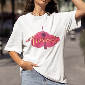Camiseta de Canadá de la Torre CN de Toronto, camiseta canadiense de Toronto Ontario con diseño retro rosa, camiseta con diseño de silueta de Toronto, camiseta de calle de Toronto