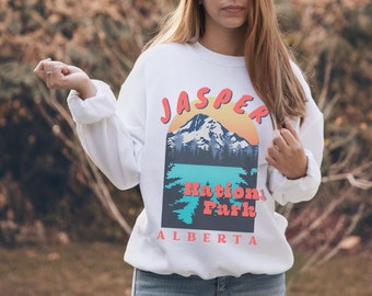 Jasper National Park Alberta Canada Rundhals-Sweatshirt, Canadian Lake Nationalpark-Pullover, Granola Girl-Wanderung und Hangout-Sweatshirt