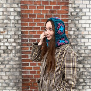 Granny square balaclava, wool hood, crochet balaclava