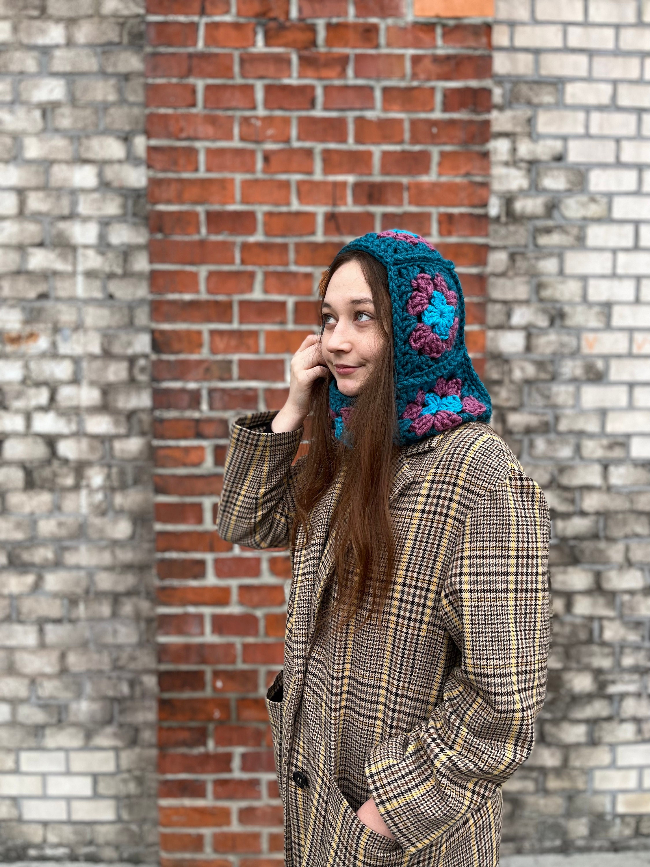 Misha & Puff Merino Wool Crochet Granny Square Hood Baklava Adult Crochet Granny Square Balaclava: Cotton Blend Winter Hood - Etsy main image 4