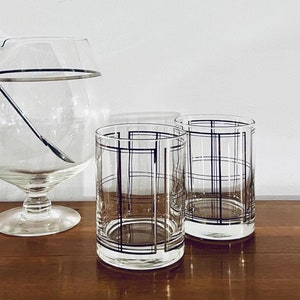 Vintage George Briard Geometric Grid Whiskey or Double Old Fashion Glass Pair