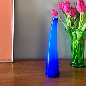 Vintage Hand-Blown MCM Cobalt Blue Double Walled Glass Bud Vase