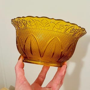 Vintage 4” Fitter Amber Pressed Glass Shades Gas/Oil Lamp Replacement Shade 4in.