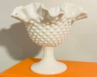 Vintage Fenton Hobnail Ruffled Pedestal Candle Vase