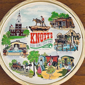 Vintage Knotts Berry Farm California Souvenir 11&quot; Round Decorative Tin Tray