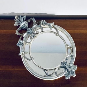 Vintage Silver Baroque Italian Ornate Wall Mirror, Rococo Maximalist Hanging Mirror