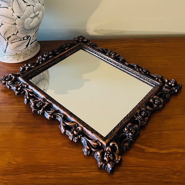 Vintage Hollywood Regency Copper Floral Accent Mirror by Dart