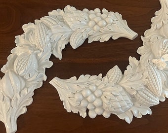 Vintage Plaster Floral and Fruit Arched Wall Hangings