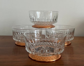 Hollywood Regency Arcoroc Crystal Copper Base Bowls, Set of Four
