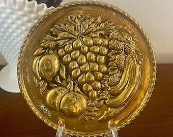 Vintage Pair of Embossed Brass Tropical Fruit Wall Hangings