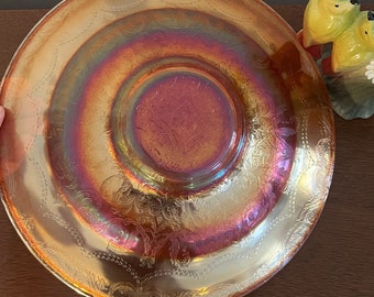 Vintage Madrid Marigold Carnival Glass Large Serving Bowl or Centerpiece, Mid-century glass