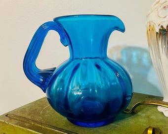 Rare BLENKO Glass Blue Optic Paneled Pitcher W/ Applied Handle - Etsy