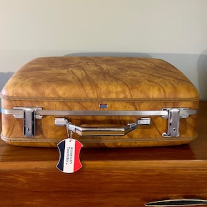 Vintage American Tourister Marbled Tan Hard Shell Handled Suitcase