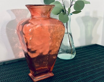 Vintage Cranberry Textured Glass Flower Vase