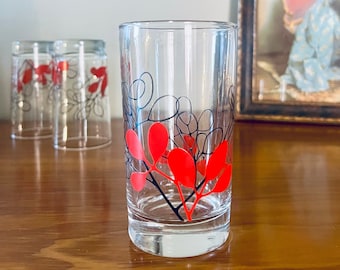 Vintage Set of Four Libbey Abstract Red and Black Flat 8oz Tumblers