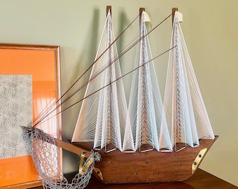 Vintage String Art Sailboat Sculpture Clipper Ship Model