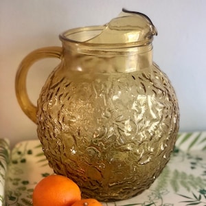 Vintage Honig Amber Lido Crinkle Runder Glaskrug