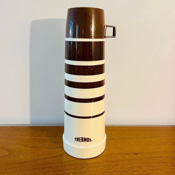 Retro Brown Striped THERMOS, Vintage 3 Piece Insulated Thermos