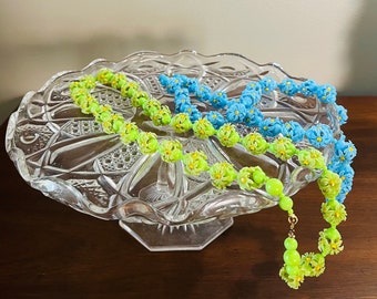 Vintage MCM Celluloid Floral Beads in Mod Blue or Green Design