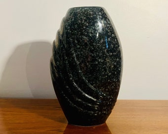 Vintage Large Black Stoneware Vase Specked Grey Post-Modern Design 1980s