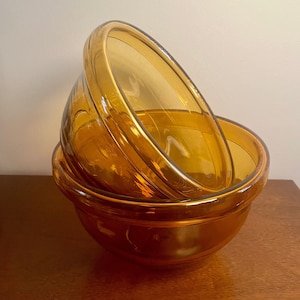 Vintage Hand-Blown Amber Glass Nesting Mixing Bowls