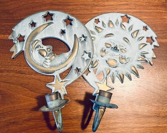 Vintage 90s Celestial Candle Wall Sconces, a Pair