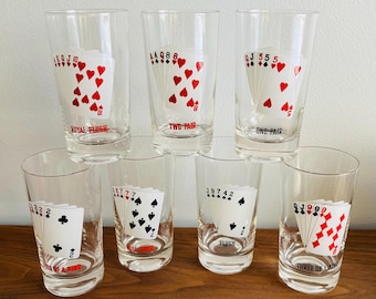 Vintage Midcentury Poker Hand Cocktail Glasses - Set of 7