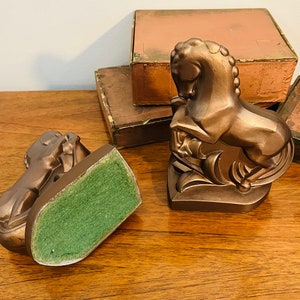 Art Deco Cast Metal Horse Bookends, Pair of Bronze Painted Heavy Metal Equestrian Bookends image 6