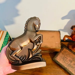 Art Deco Cast Metal Horse Bookends, Pair of Bronze Painted Heavy Metal Equestrian Bookends image 8