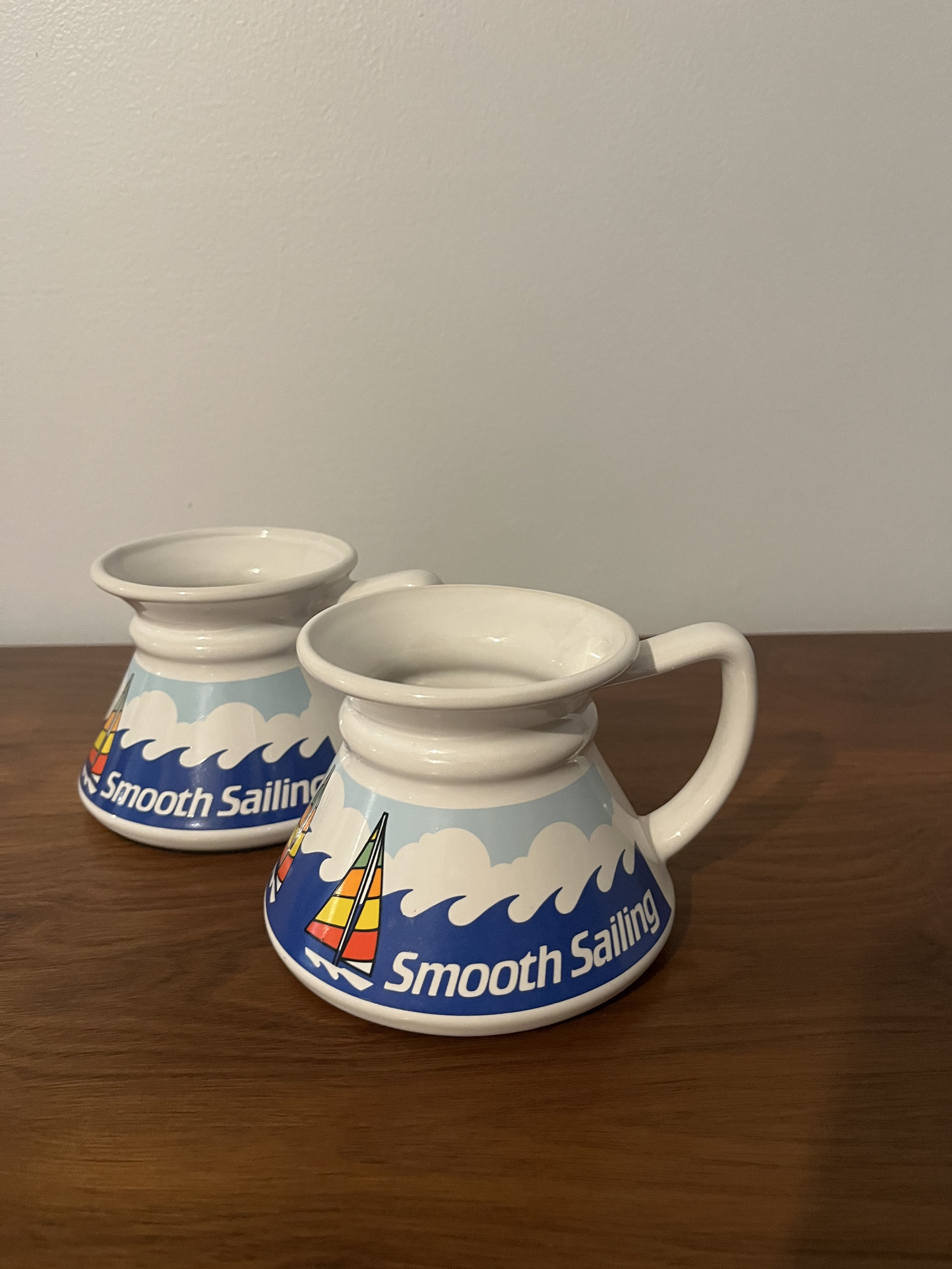 Vintage Smooth Sailing Coffee Mug / Nautical Sailboats / No Spill