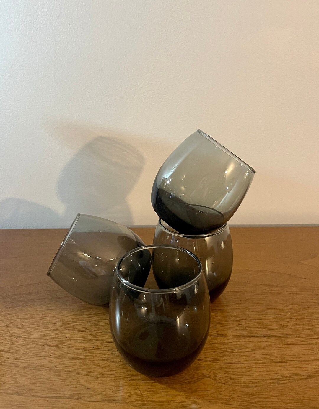 Vintage Set of Four Smoke Grey Roly Poly Round Cocktail Glasses - Etsy