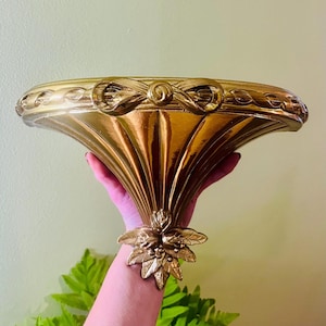 Vintage Ornate Bow Floral Gold Gilt Resin Hanging Wall Shelf Burwood USA