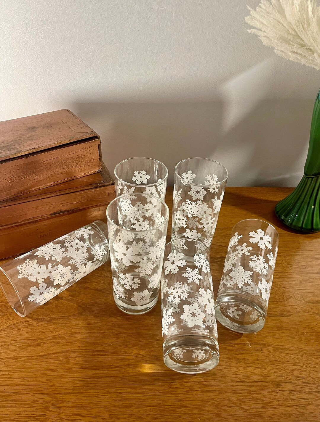 Vintage Snowflake Pattern Glass Tumblers, Set of Six Etsy
