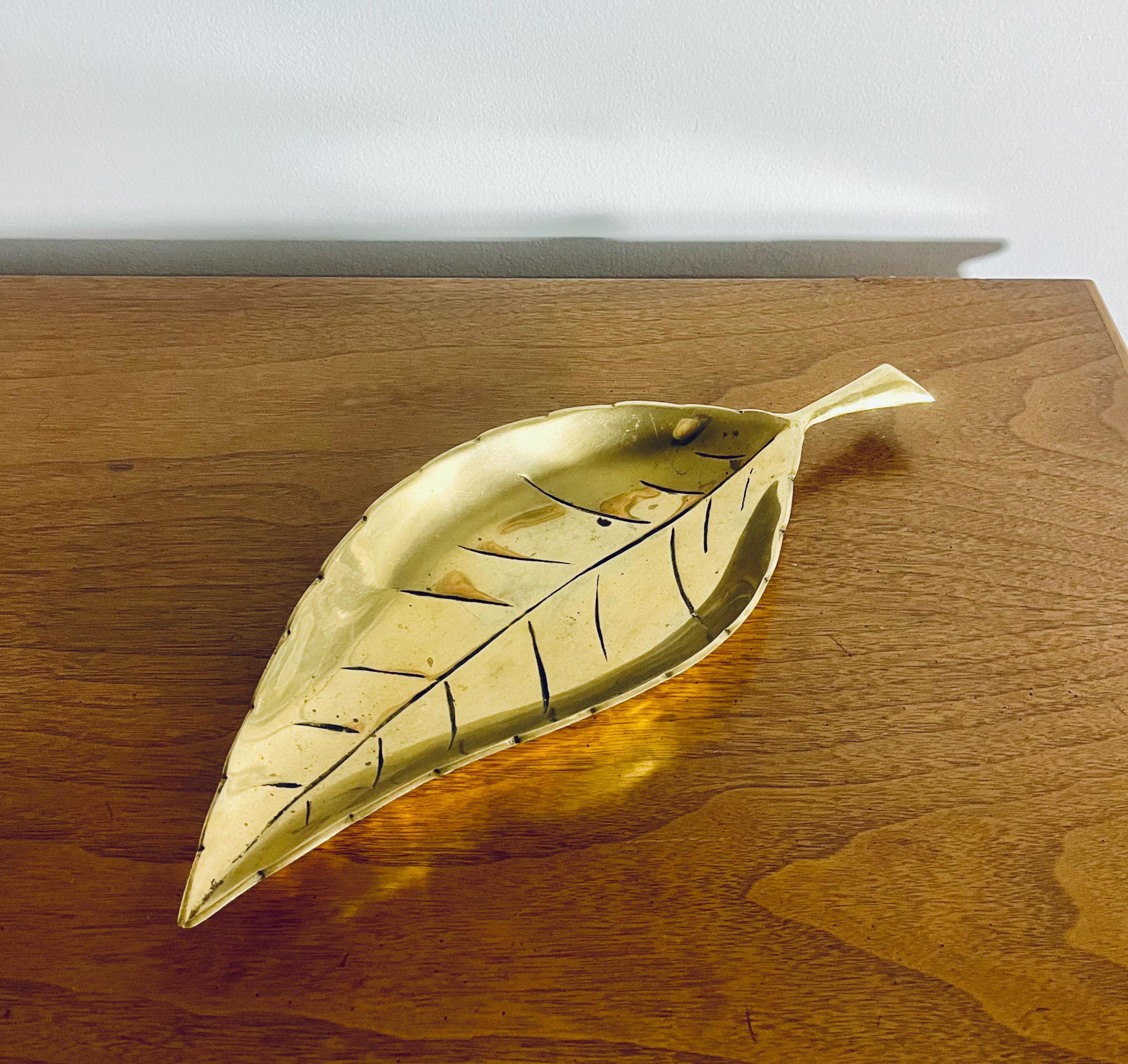 Vintage Solid Brass MCM Leaf Shaped Tray or Trinket Dish