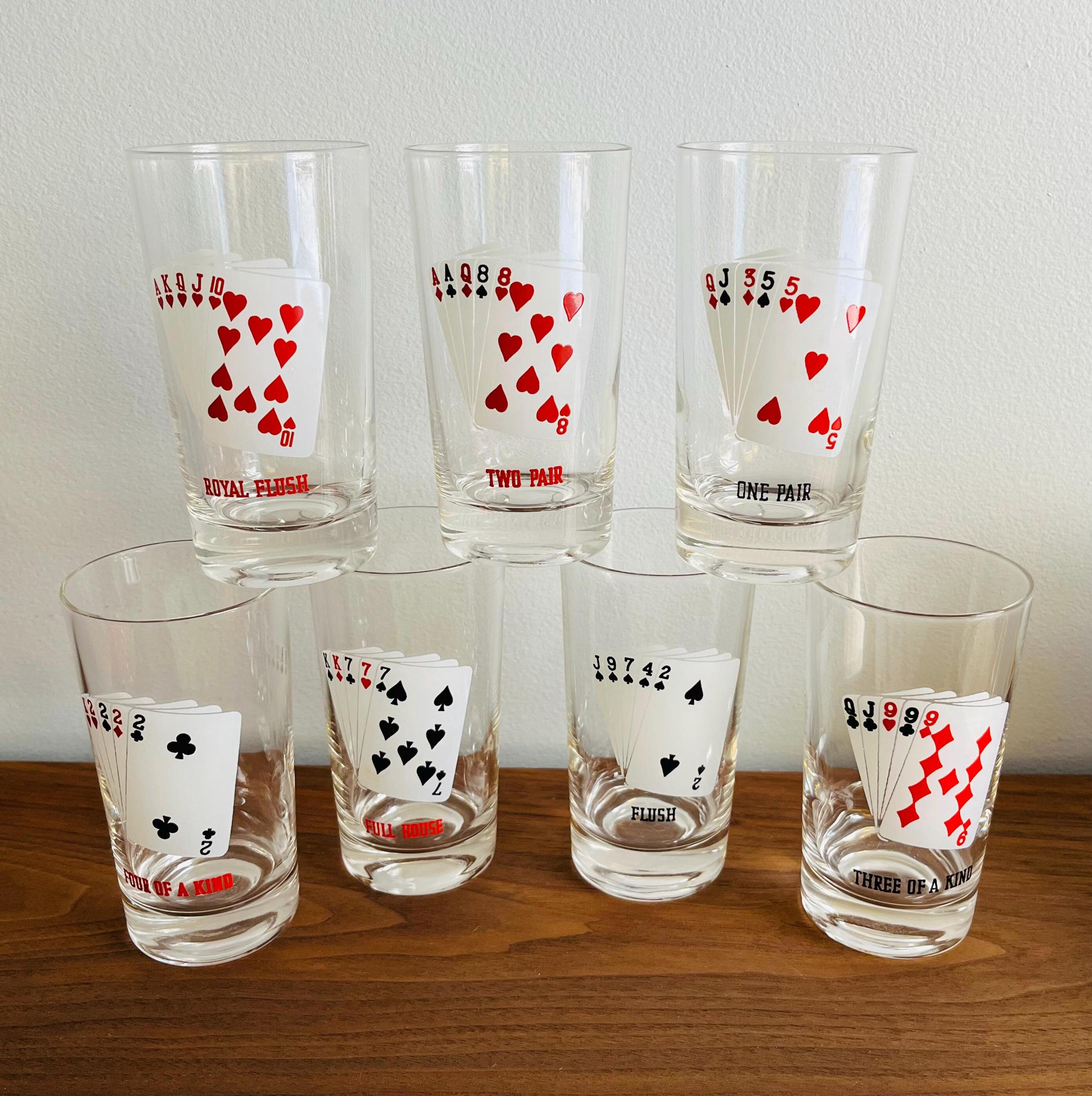 Vintage Midcentury Poker Hand Cocktail Glasses - Set of 7 - Etsy