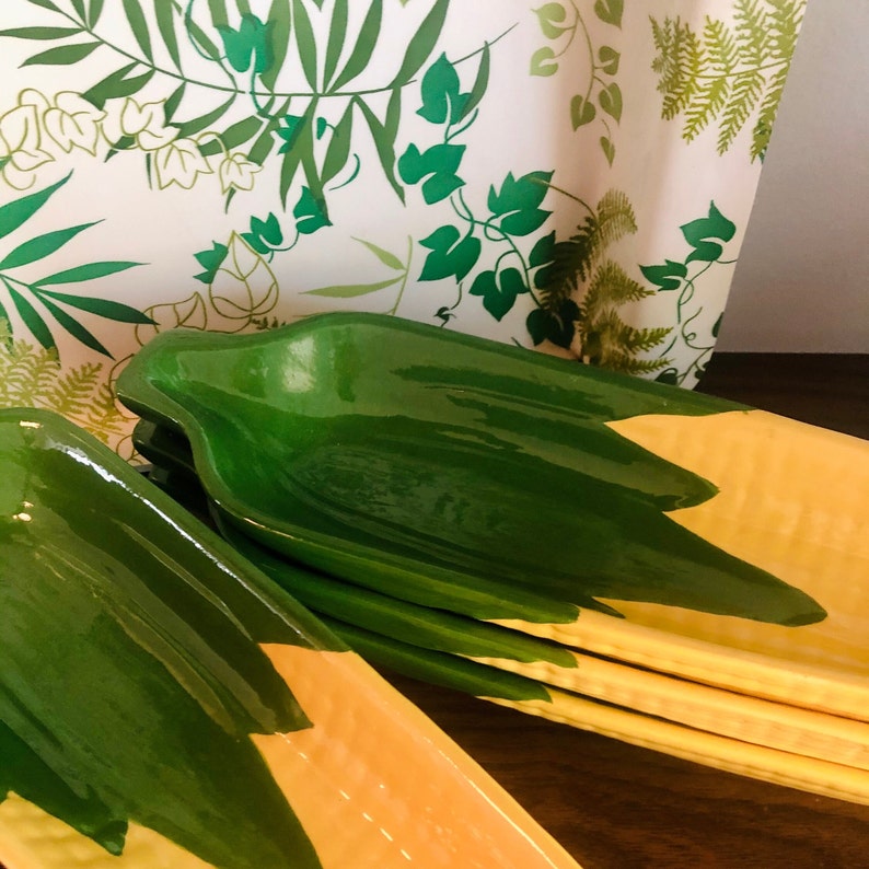 Ceramic Butter Rolling Plates Vintage Corn Husk Design Hand Etsy