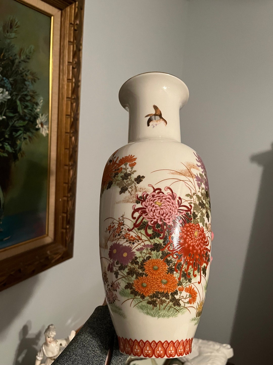 Vintage Shibata Japan Hand Painted Floral Quail Vase Japanese Etsy