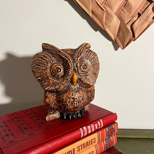 Retro 70s Painted Ceramic Owl Piggy Bank Vintage Hoot Owl Coin Bank with Stopper