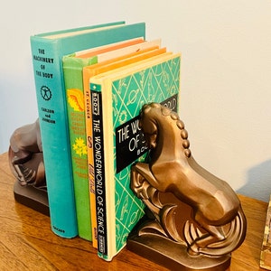 Art Deco Cast Metal Horse Bookends, Pair of Bronze Painted Heavy Metal Equestrian Bookends image 7