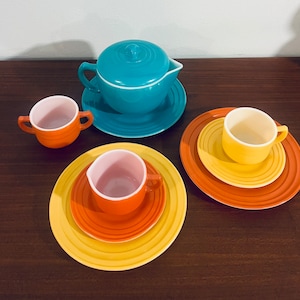 Vintage Hazel Atlas Little Hostess Colorful Toy Tea Set Pieces