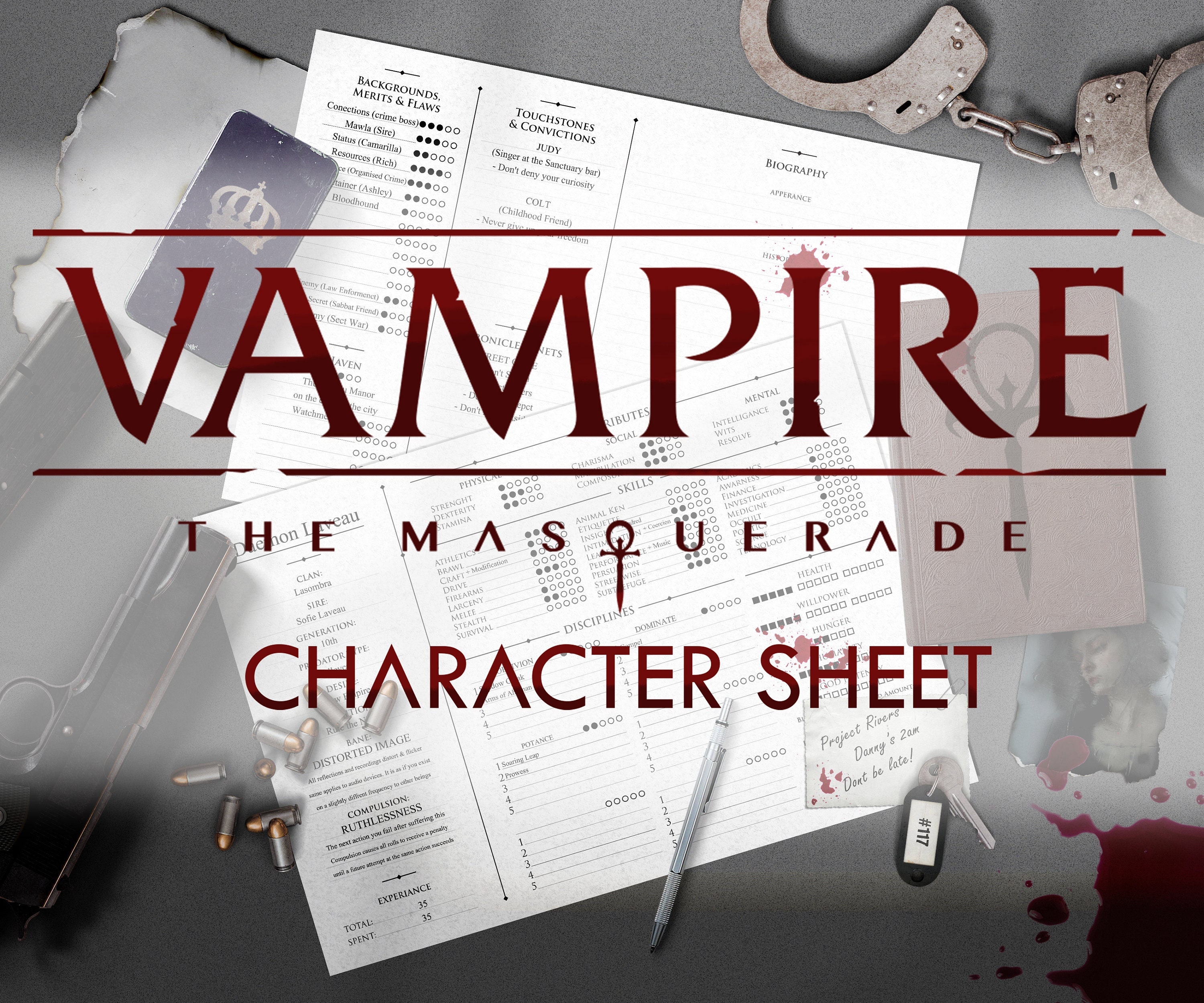 VTM Minimalistic Fillable Character Sheet Vampire: the 