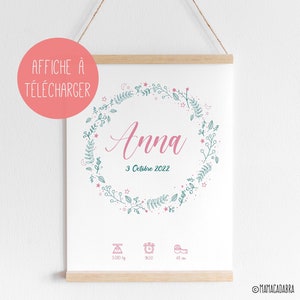 Personalized crown birth poster, Baby girl poster, Souvenir baby poster, baby girl birth gift, digital poster
