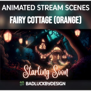 Fantasy Forest Fairy Cottage Orange Animated Stream Scenes, Twitch Screens Pack, Starting Soon, BRB, Just Chatting, Offline, Ending