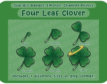 Four Leaf Clover Sub Badges | Twitch Streamer Assets | Plants, Nature, Shamrock, Leaves, Lucky | Instant Download PNG Files!
