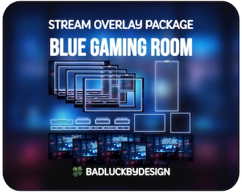 Animated Blue Gaming Room Stream Package - Futuristic Twitch Overlays, Scenes, Alerts & Panels (Digital Download)