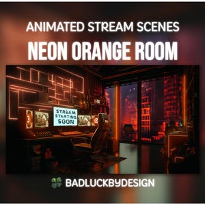 Animated Orange Room Stream Scenes - Neon Cyberpunk Twitch Screens | Vtuber Background | Instant Download